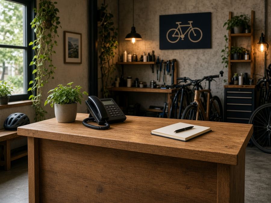 Contact desk at Palelinfoi Cycles in Monterrey